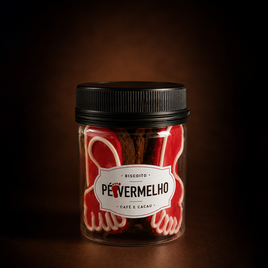 Pote de biscoitos Pé Vermelho café e cacau