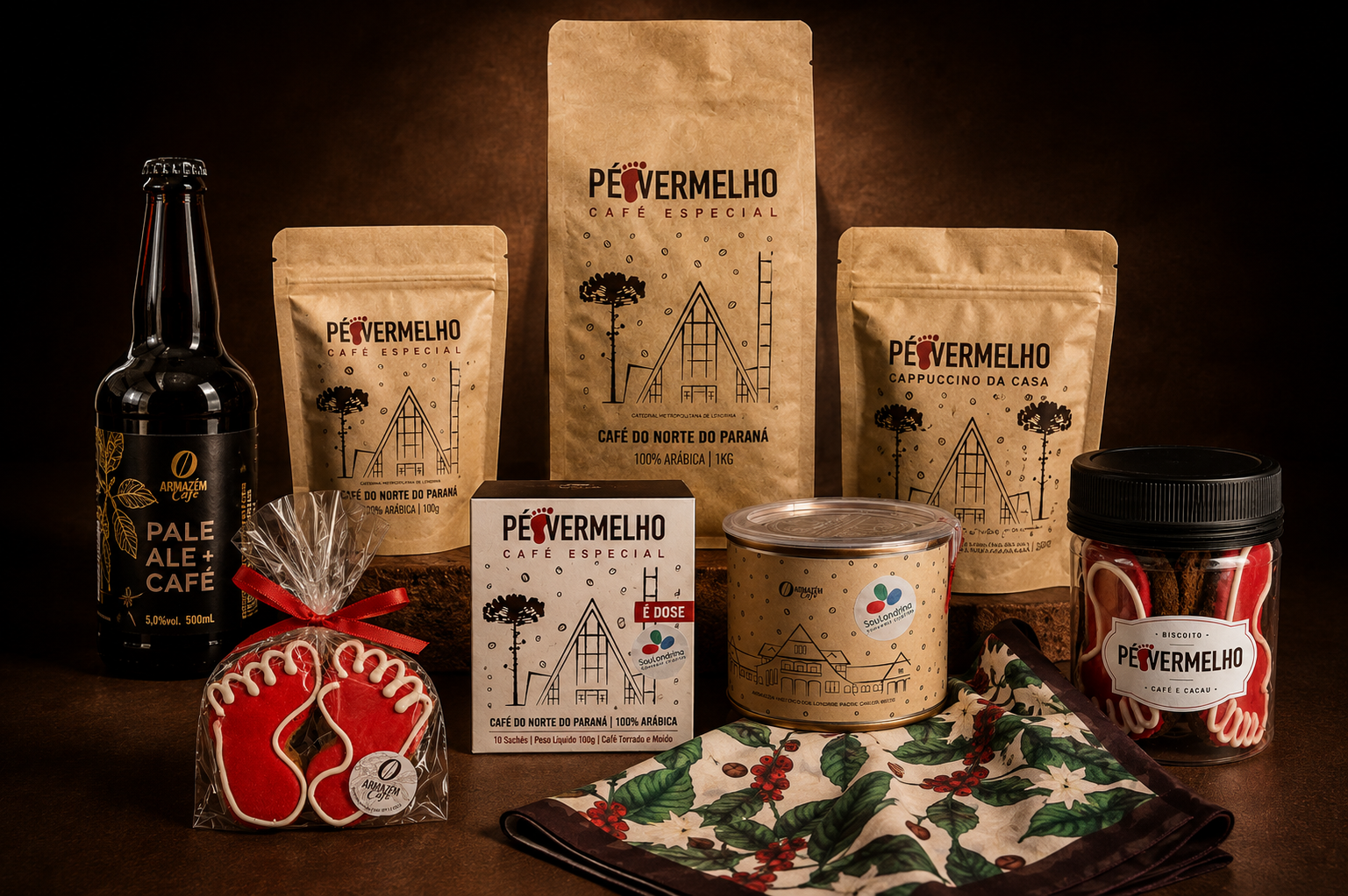 Linha Pé Vermelho com cafés especiais, Pale Ale+Café, É Dose, biscoitos pé-vermelho e produtos artesanais